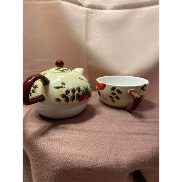 Tea for One, Teapot / Cup Combo, Strawberries and leaves pattern, - Picture 9 of 15
